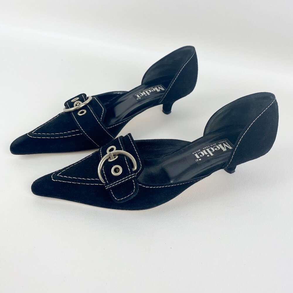 MEDICI Women's Black Suede and White Stitched Heels Pumps Size 8M - Picture 3 of 10